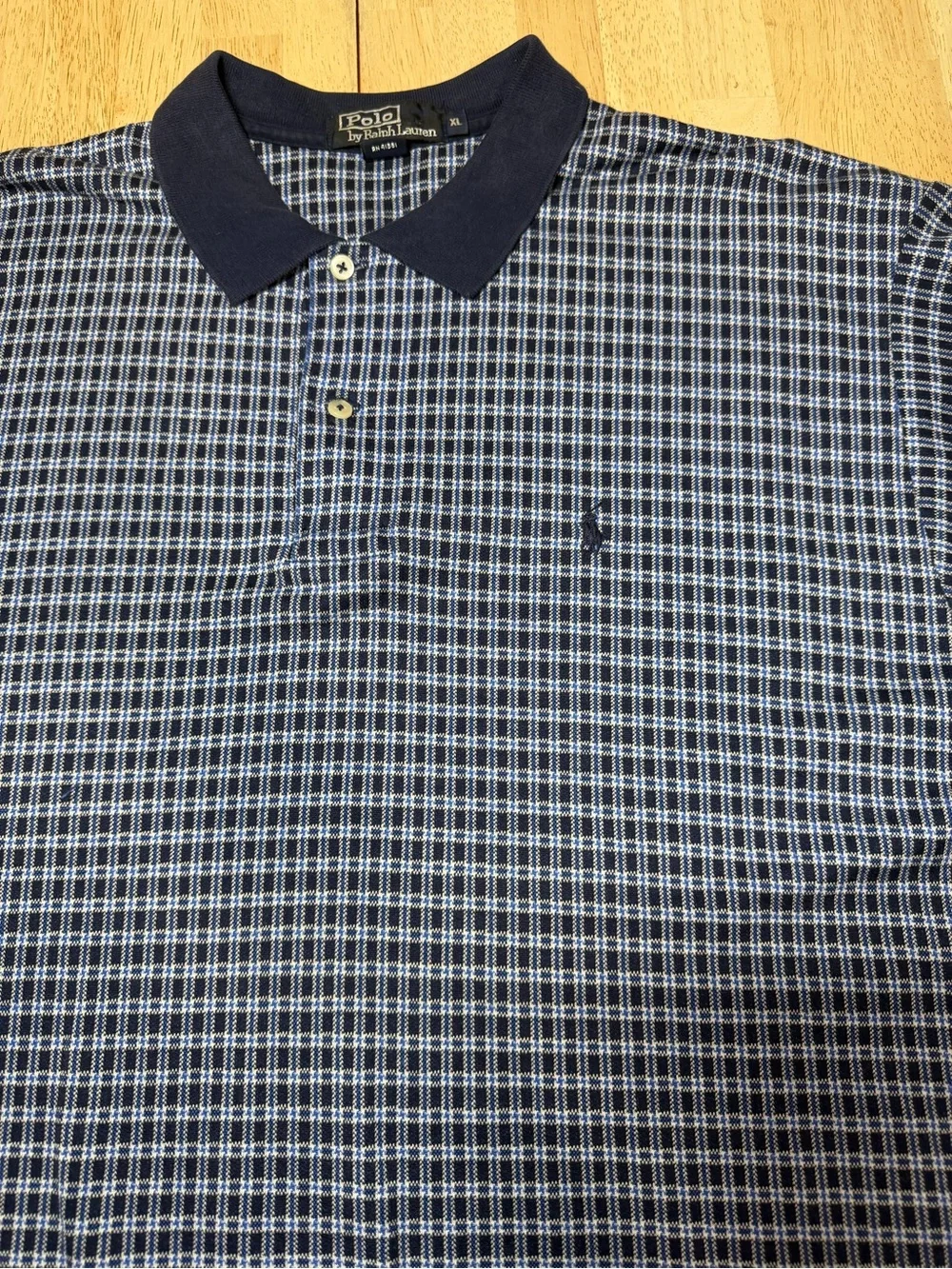 Vintage 90s Polo Ralph Lauren Made In USA Navy White Tartan Plaid Polo Mens XL